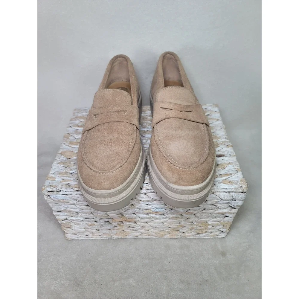 Patina Dark Acadamia Suede Platform Penny Loafers Lug Sole Beige Size 9 Capsule